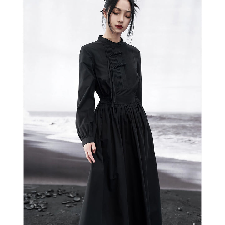 Elegant Autumn Black A-Line Shirt Dress for Women