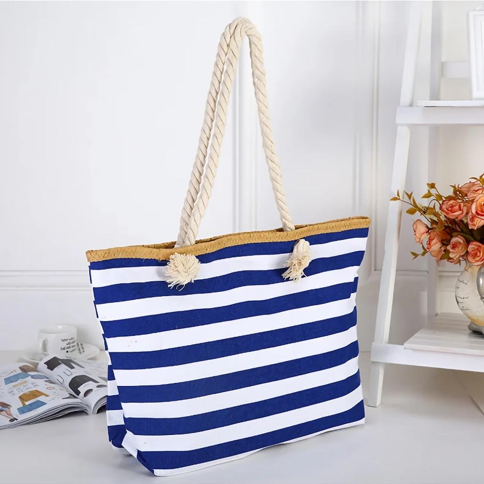 Women’s Large Striped Beach Tote Shoulder Bag