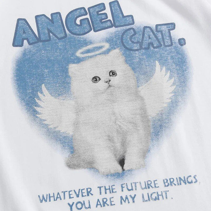 Angel Cat Graphic Cotton T-Shirt