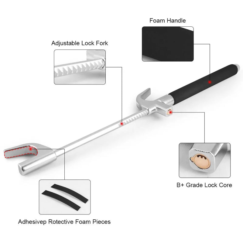 Adjustable Universal Car Anti-Theft Steering Wheel Lock with Emergency Hammer