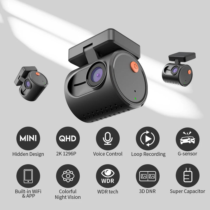 2K Mini Dash Cam with Voice Control, Night Vision, WiFi, and Parking Monitor