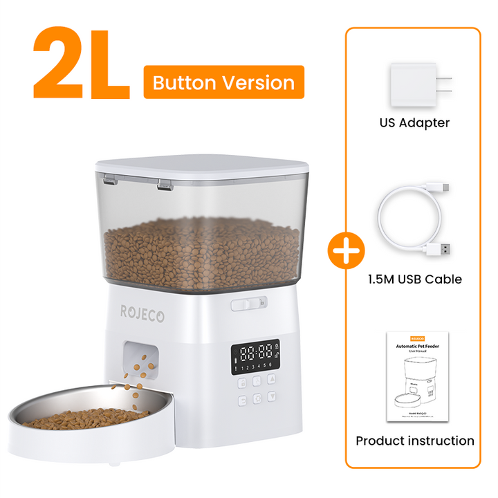 2L Smart Automatic Pet Food Dispenser with Stainless Steel Bowl