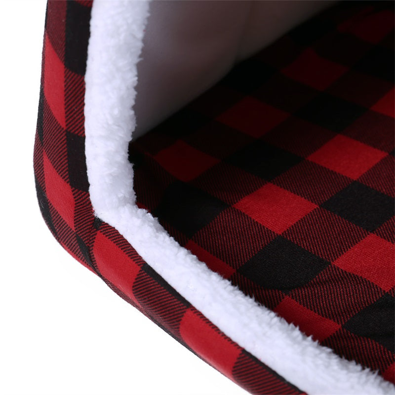 Cozy Plaid Pet Tent Bed