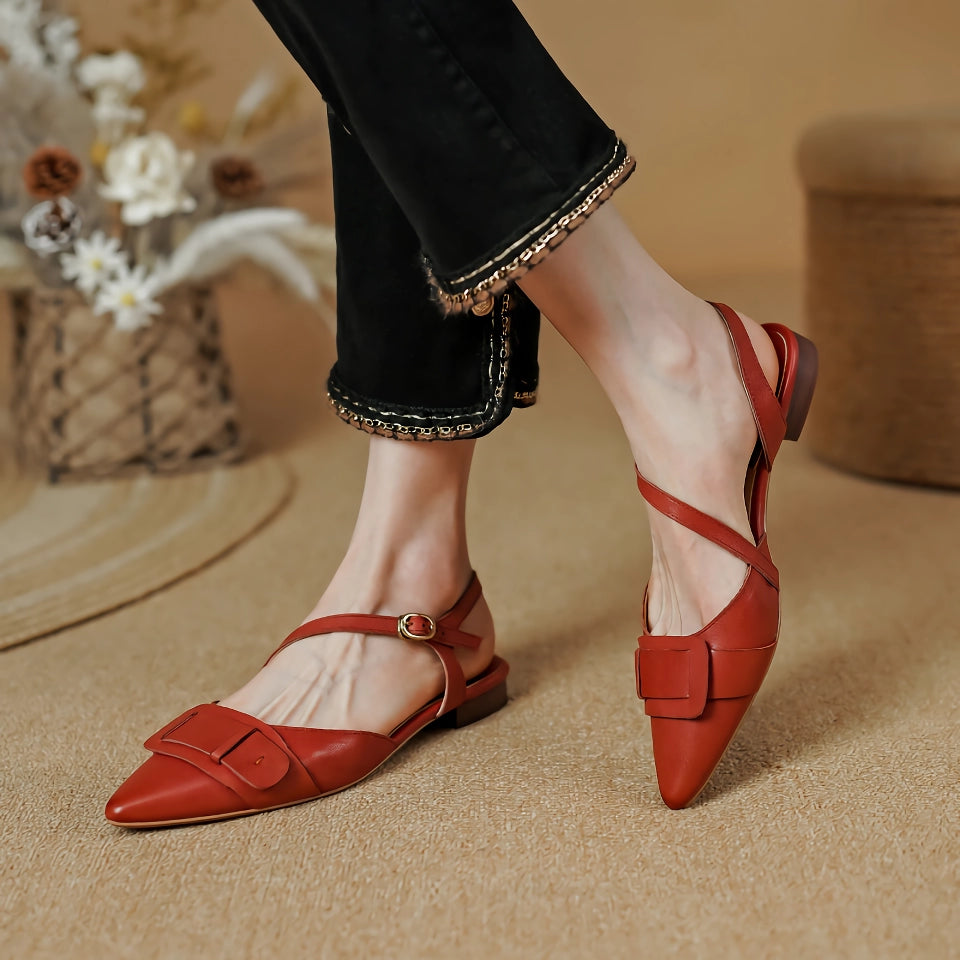 Elegant Low-Heel Leather Slingback Sandals for Women