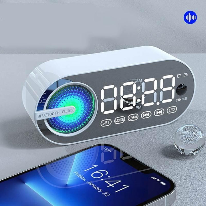 Wireless Bluetooth Speaker with LED Mirror Digital Alarm Clock & RGB Display