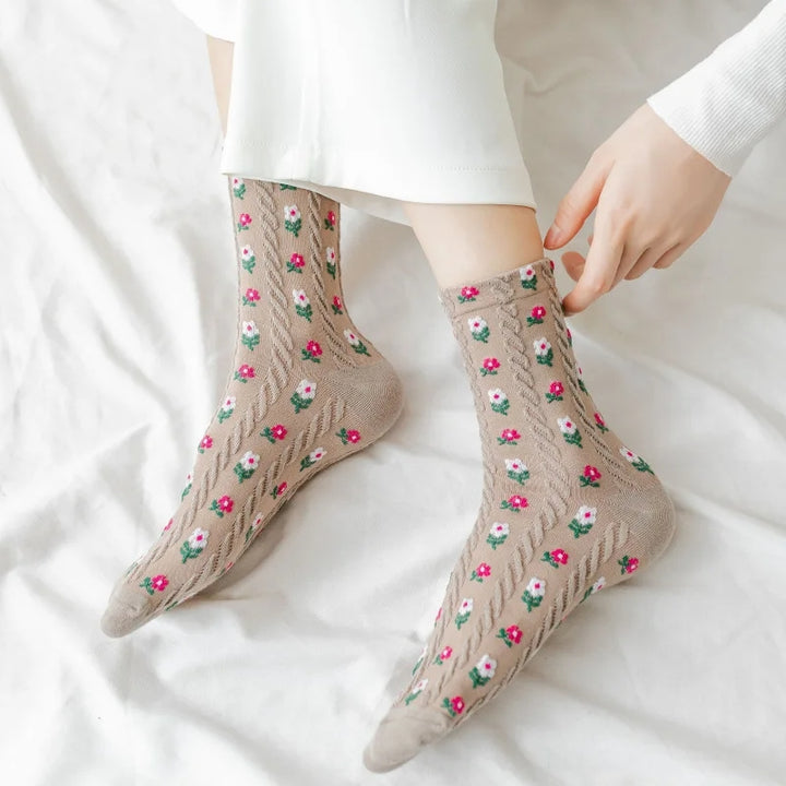 Cartoon Flower Cotton Socks for Women