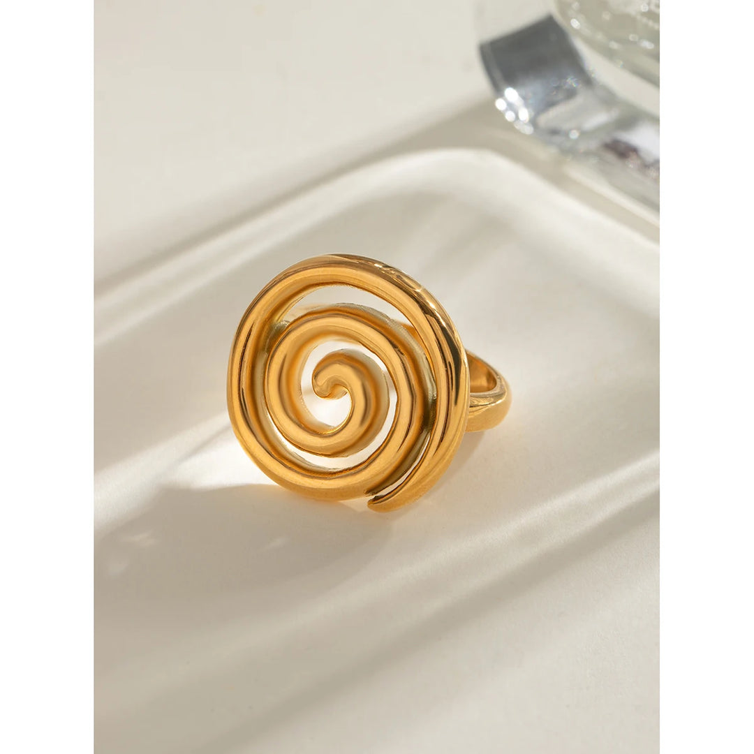 18K Gold Plated Spiral Design Stainless Steel Waterproof Ring