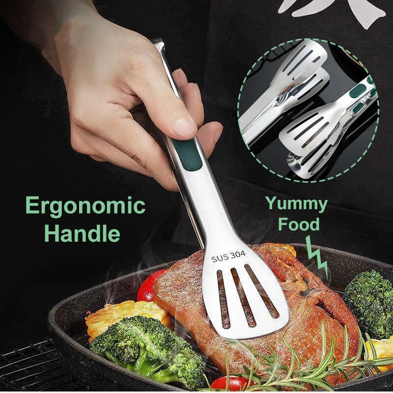 Non-Slip Stainless Steel Food Tongs for Cooking and Serving