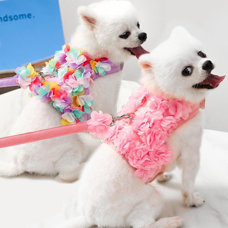 Floral Dog Harness and Leash Set - Stylish and Comfortable Pet Accessories