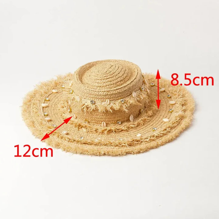 Raffia Sun Hat with Shell Accents