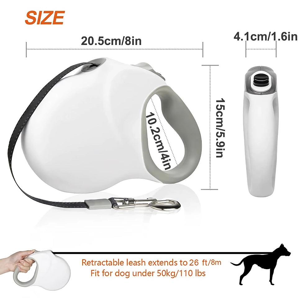 Heavy Duty Retractable Dog Leash with Reflective Anti-Slip Handle - 5m/26ft No Tangle Pet Lead for Medium and Large Dogs