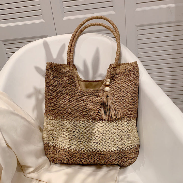 Boho Chic Summer Woven Tote Bag with Tassels