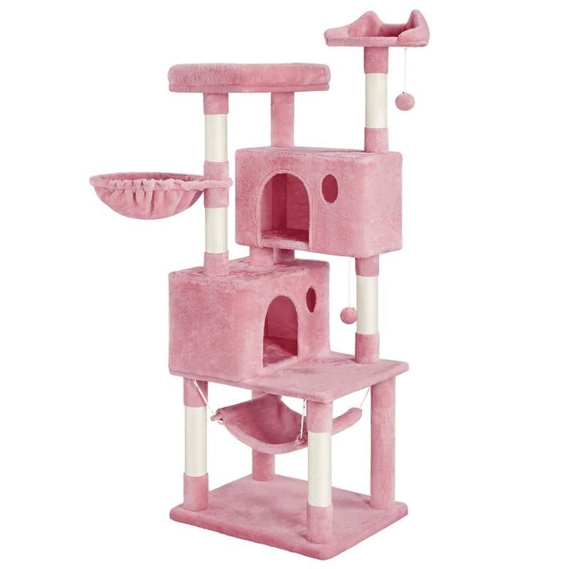 64'' Multi-Level Pink Cat Tree Tower with Condos, Scratching Posts, and Hammock