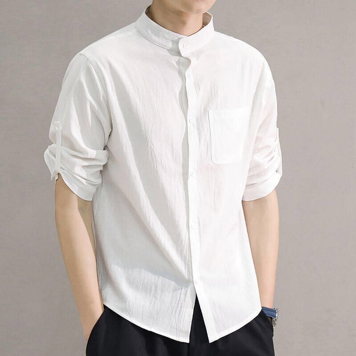 Cotton And Linen Men's Short-sleeved Shirt