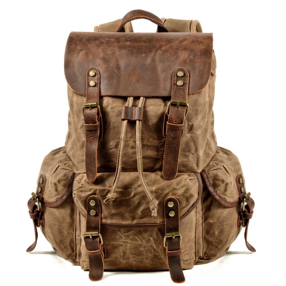 Casual Retro Drawstring Men's Oil Wax Canvas Travel Backpack