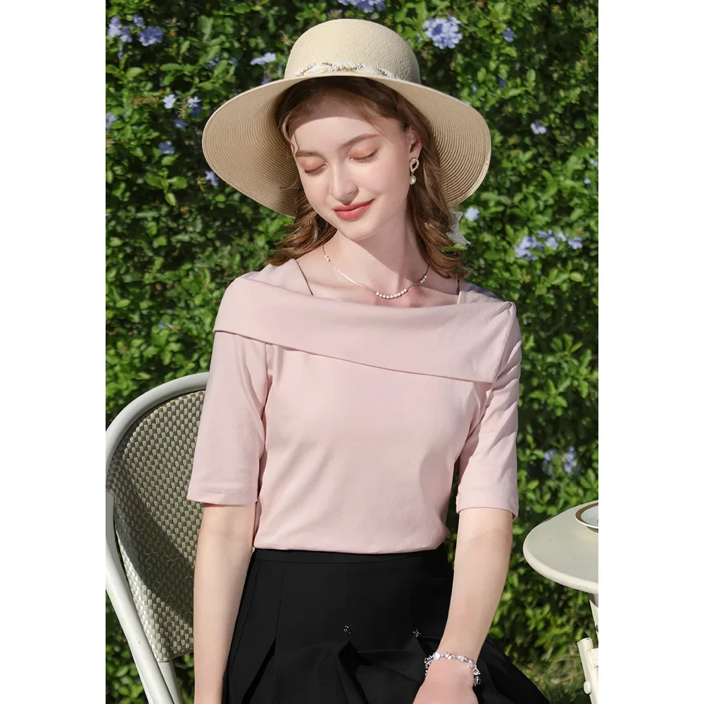 Elegant Square Neck Half-Sleeve T-Shirt for Women