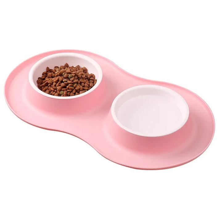 Anti-Splash Double Food Bowls for Large Dogs with Silicone Mat