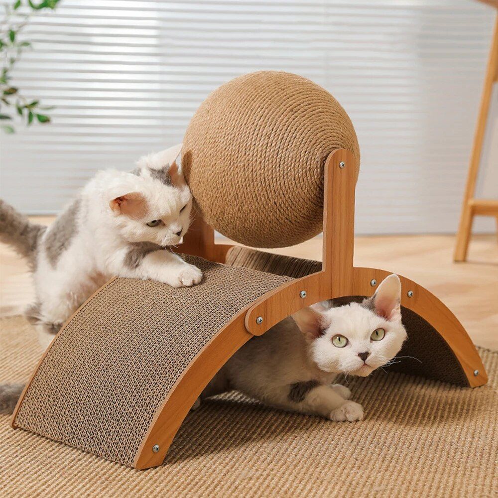 Deluxe Wooden Cat Scratcher with Sisal Ball