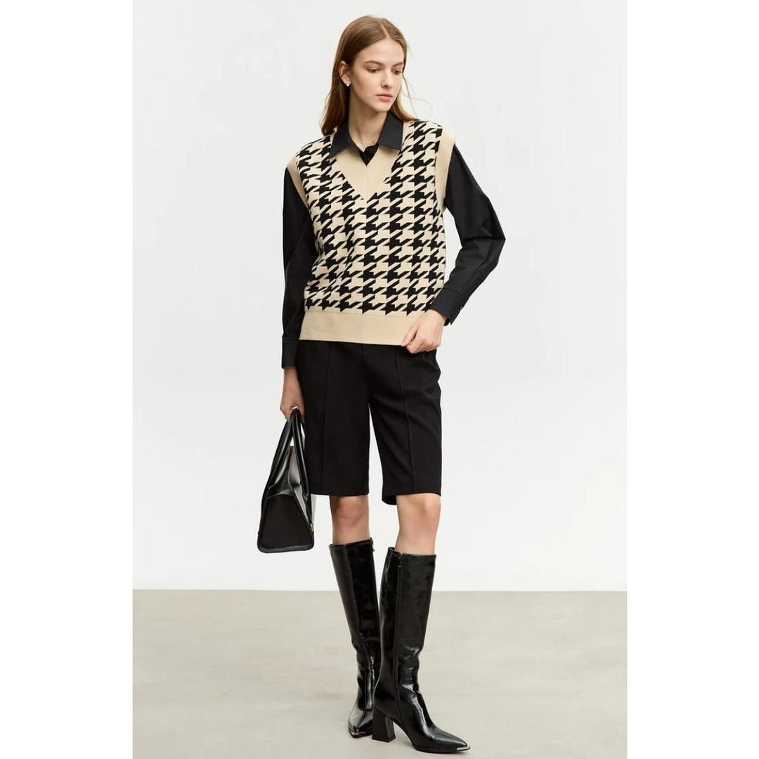 Chic Autumn Retro Plaid Knitted Waistcoat