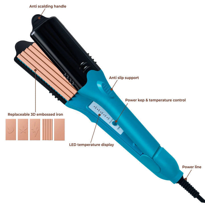 3D Hair Imprinting Straightener & Crimper with 5 Interchangeable Plates