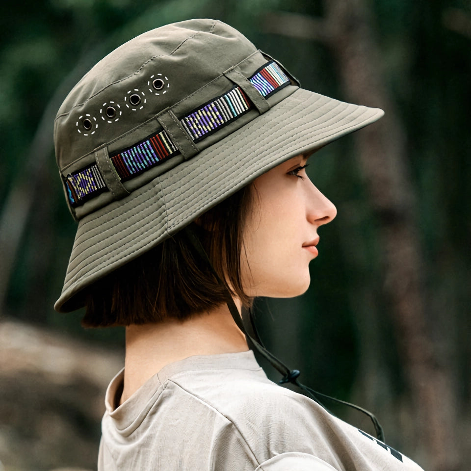 Vibrant Bucket Hat with Ethnic Belt