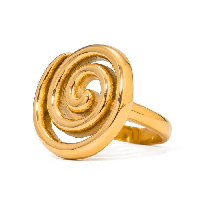 18K Gold Plated Spiral Design Stainless Steel Waterproof Ring