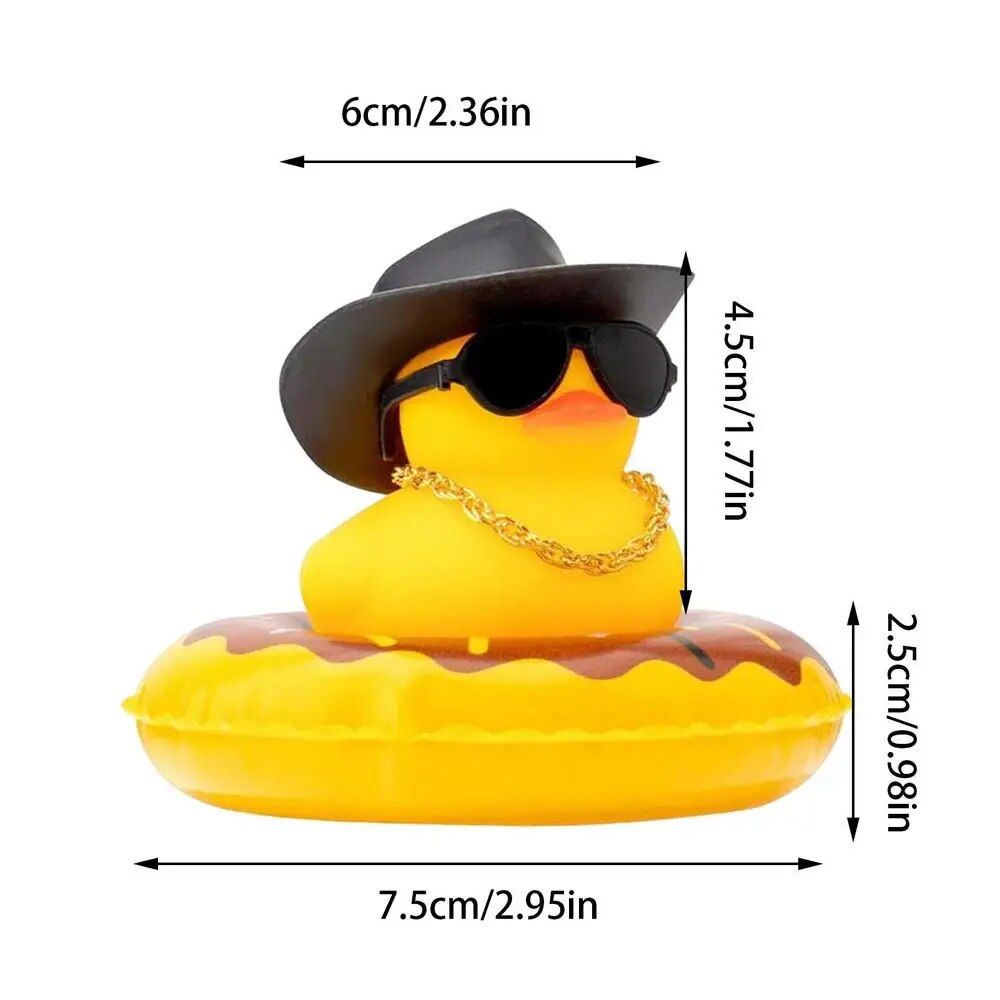 Mini Rubber Duck Car Ornaments Dashboard Interior Decor Cowboy Hat Duck With Scarf Sunglasses Kids Toys Gifts Car Accessories