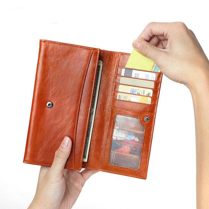 Ladies Genuine Leather Simple Solid Color Long Wallet - MRSLM