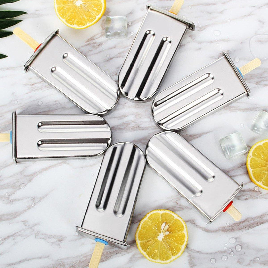 10 Molds Stainless Steel Ice Cream Popsicle Mold Lolly Popsicle w/ 100Pcs Stick Holder - MRSLM