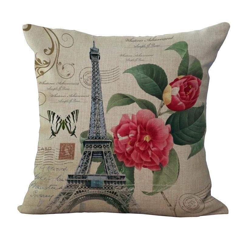 Paris Eiffel Tower Printed Pillow Case Linen Sofa Soft Cushion Cover - MRSLM