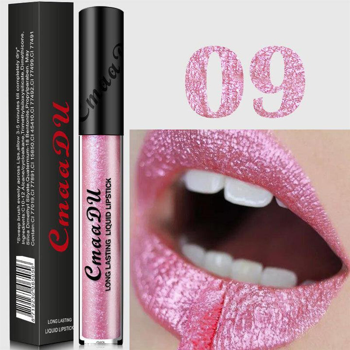 Cmaadu Metal Matte Lip Gloss Makeup Lipstick Sexy Sequin Waterproof Long Lasting Blue Cosmetic - MRSLM