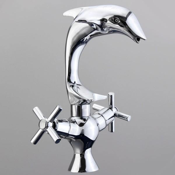 Creative Dolphin Shape Double Handle Basin Sink Mixer Tap Chrome Finish Faucet - MRSLM