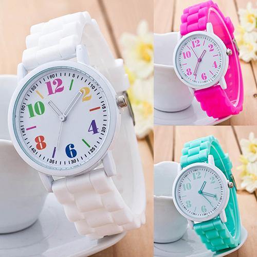 Kids Girls' Fashion Silicone Strap Arabic Number Sport Casual Quartz Wrist Watch - MRSLM