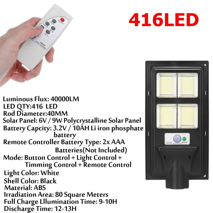 208/416/624/832LED Solar Powered Wall Street Light PIR Motion Sensor Dimmable Lamp + Remote Control - MRSLM