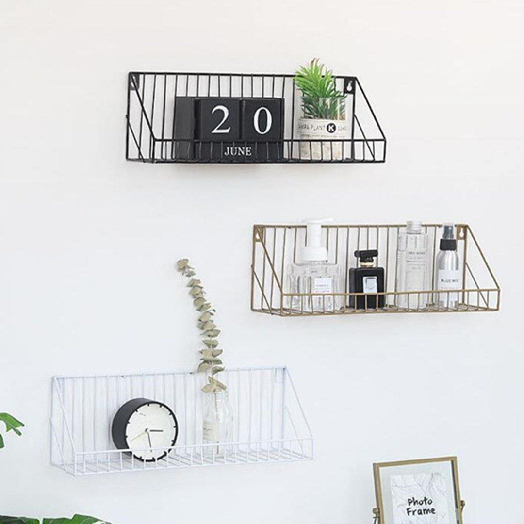 Iron Wall Shelf Mounted Storage Rack Organization Bedroom Kitchen Home Kid Room DIY Decoration Holder - MRSLM