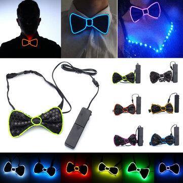 Battery Powered LED Light Up EL Mens Bow Tie Necktie for Halloween Wedding Party DC3V - MRSLM