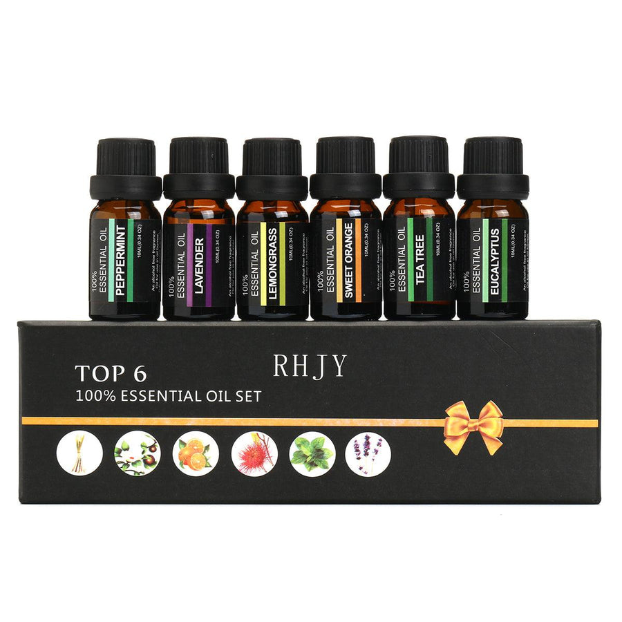 RHJY 6Pcs/Set 10ml Pure Natural Aromatherapy Essential Oils Therapeutic Plant - MRSLM