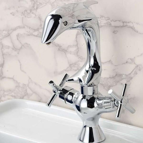 Creative Dolphin Shape Double Handle Basin Sink Mixer Tap Chrome Finish Faucet - MRSLM