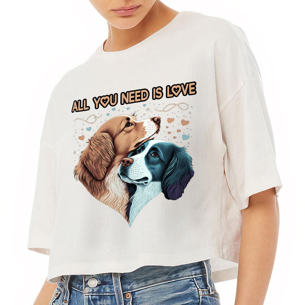 Dog Love Women's Crop Tee Shirt - Cute Couple Cropped T-Shirt - Art Crop Top - MRSLM