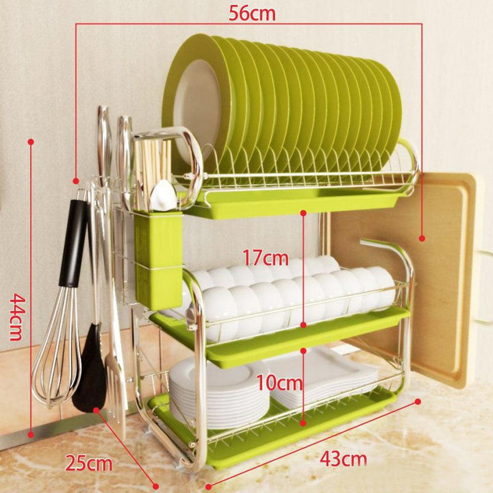 3 Tiers Kitchen Storage Dish Drainer Rack Cutlery Drying Holder Drainer Tray - MRSLM