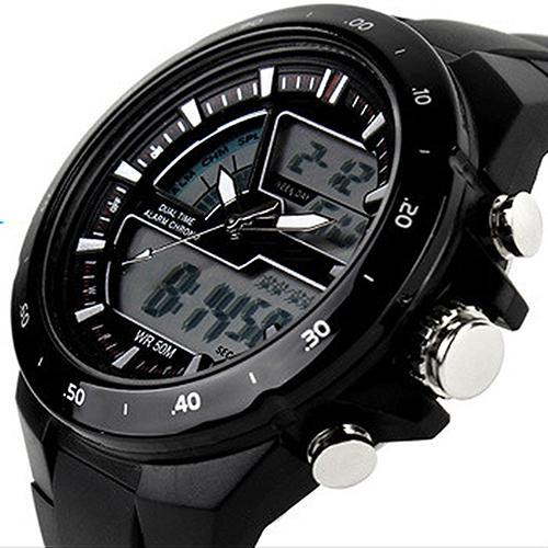 Men Waterproof Sport Digital Analog Dual Time Alarm Date Chronograph Wrist Watch - MRSLM