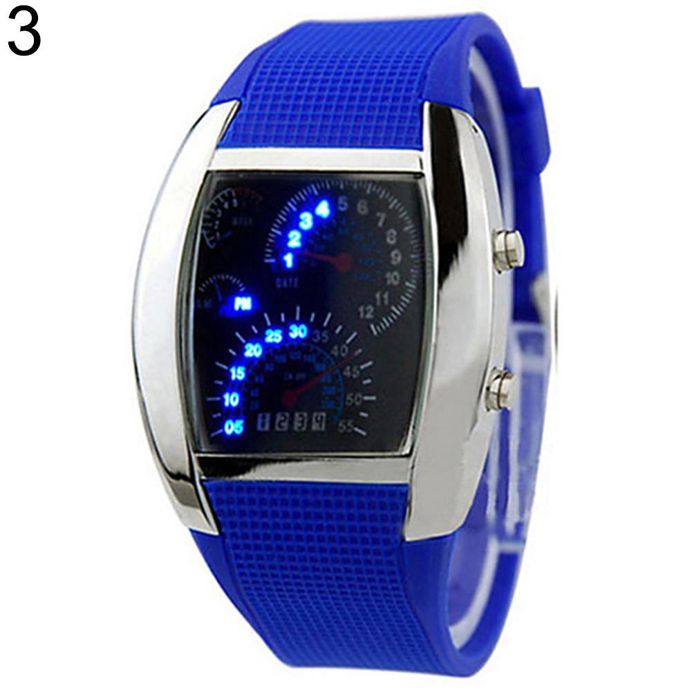Cool Rubber Band RPM Speedometer Car Turbo Style Digital LED Wrist Watch Gift - MRSLM