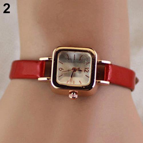 Women's Slim Faux Leather Strap Square Dial Analog Quartz Wrist Watch Gift - MRSLM