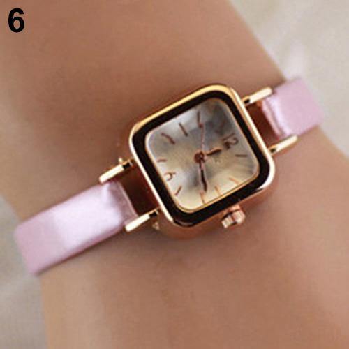 Women's Slim Faux Leather Strap Square Dial Analog Quartz Wrist Watch Gift - MRSLM