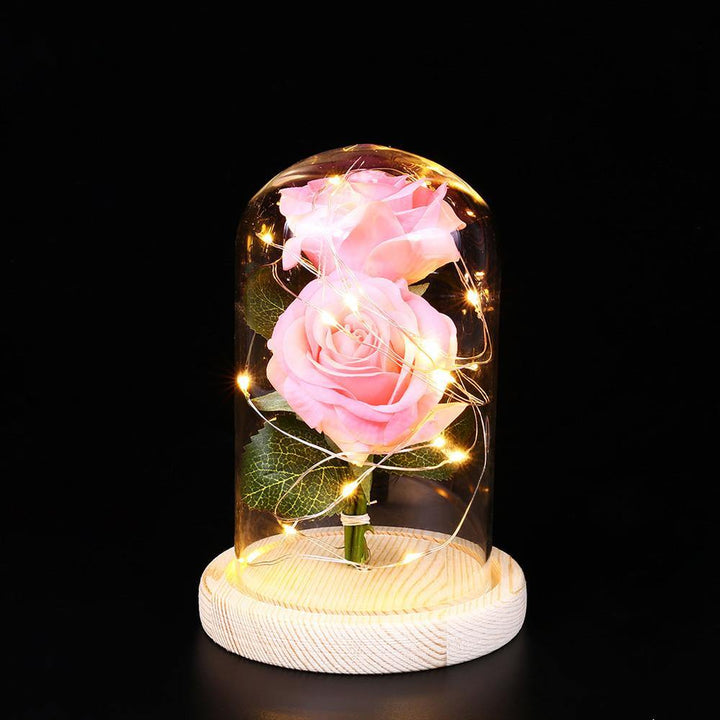 Romantic Immortal Flower Micro Landscape Rose Simulation Glass Shade Led Llight - MRSLM