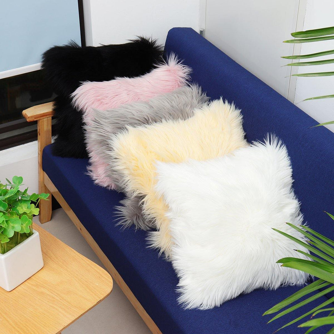 40x40 Faux Wool Fur Cushion Cover Fluffy Soft Plush Throw Pillow Case Home Decor - MRSLM