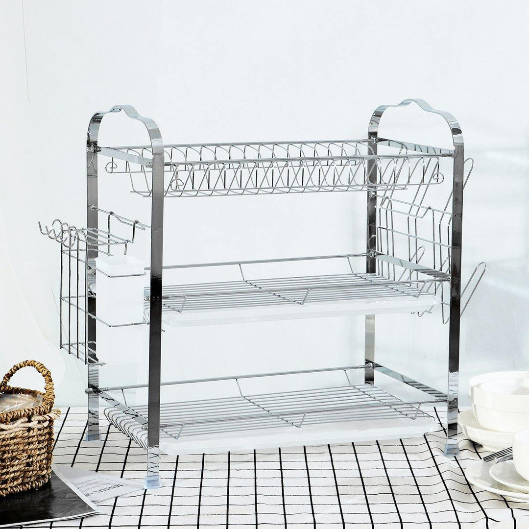 3 Tier Over Sink Dish Drain Shelf Rack Drainer Stainless Steel Kitchen Holder Drainer - MRSLM