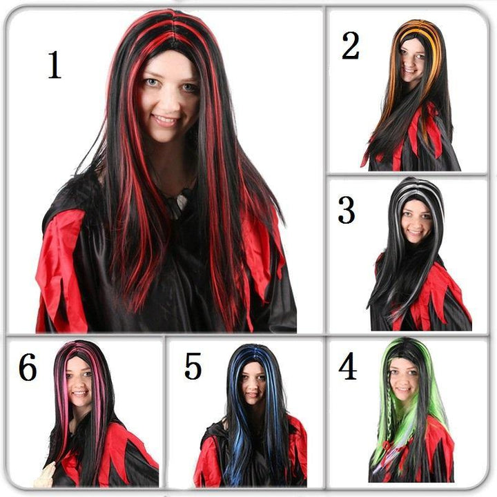 Halloween Party Full Hair Cosplay Wigs Anime Long Straight Hair Black With Red - MRSLM