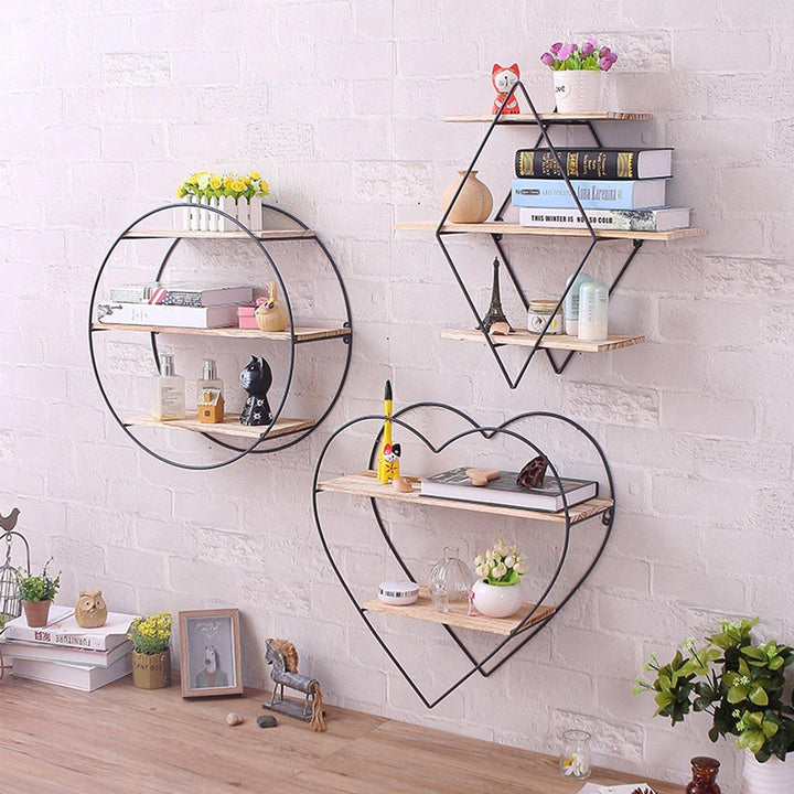 50x50x19cm Retro Rhombus Wood Iron Craft Wall Shelf Rack Storage Industrial Style Decorations - MRSLM