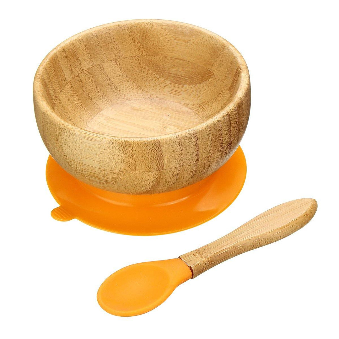 Baby Bamboo Suction Bowl Plate and Matching Spoon Set Kids Put Feeding Bowl - MRSLM